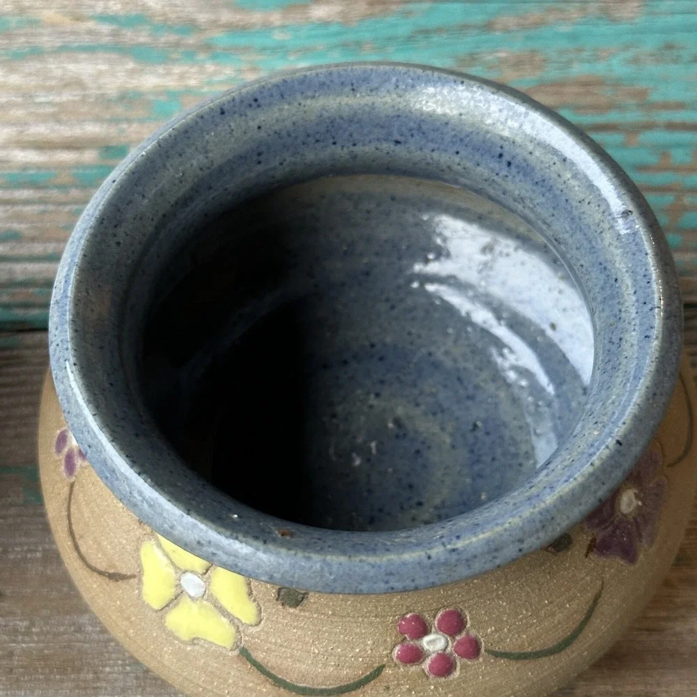 Ballard Candle Holder Pottery Stoneware Diffuser 5.5 Inch Warm Wax Floral Signed
